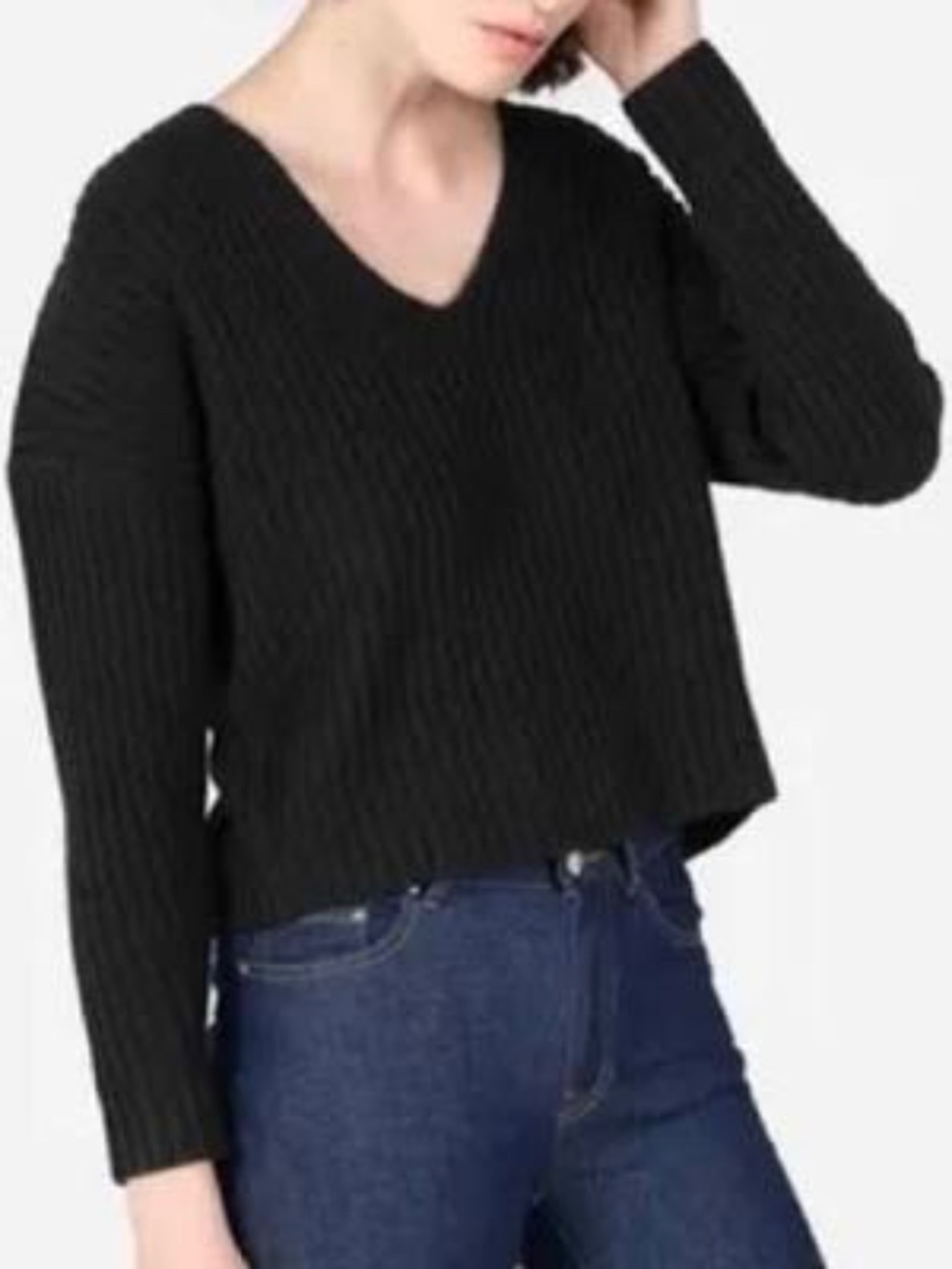 Everlane Cashmere Ribbed V-Neckline Cropped Sweater